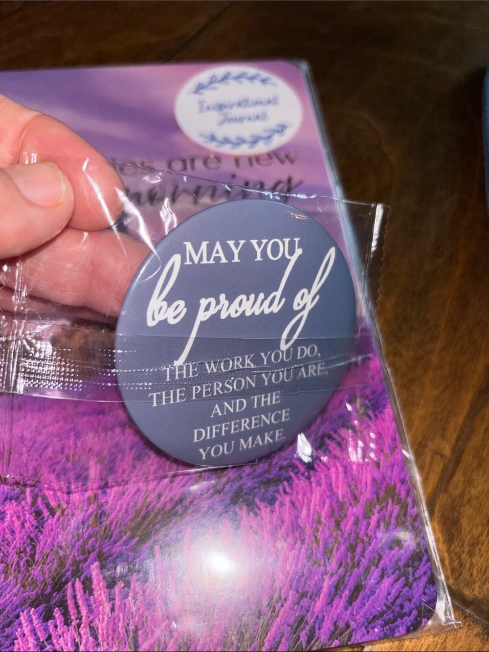 Inspirational Gift Set - Lavender Journal & Blue Motivational Pouch& Mirror